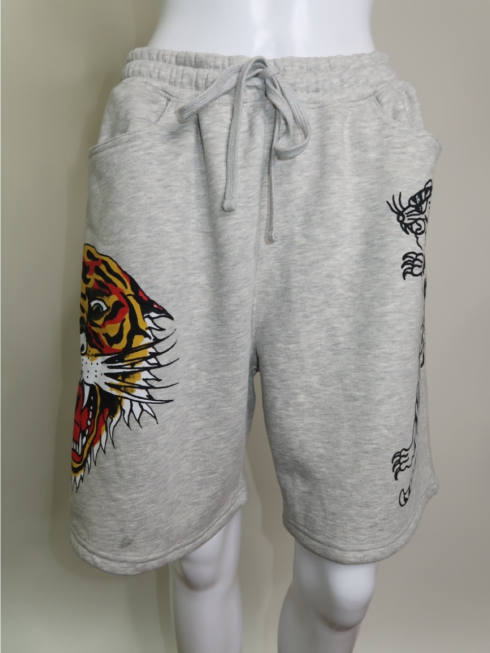 Ed Hardy Light Gray Tiger Graphic Sweat Shorts